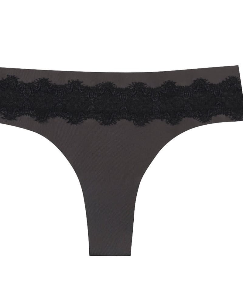 Front of a size 2XLarge VIP Thong with Lace Detail in Shale with Tap Shoe Black by Uwila Warrior. | dia_product_style_image_id:257915